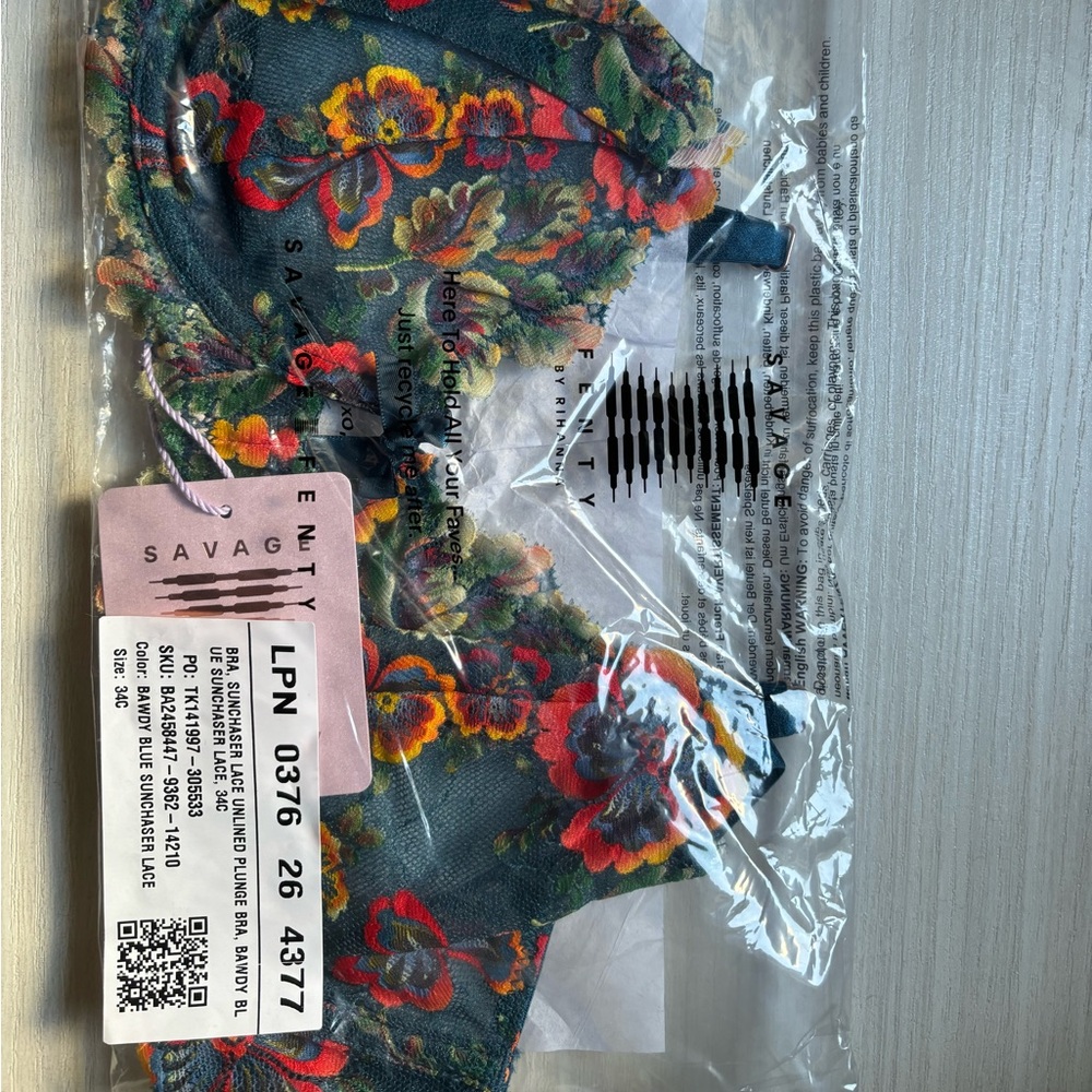 Bra Savage Fenty Sunchaser Lace unlined plunge bra bawdy blue 34C NEW with tag